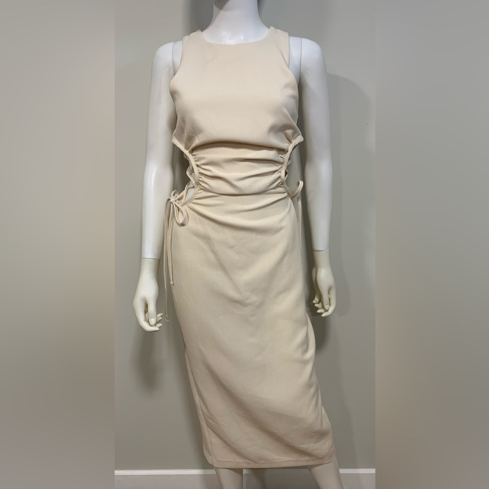 Zara Womens Cut Out Midi Dress Vanilla Ivory Blogger Favorite Bodycon Womens XS